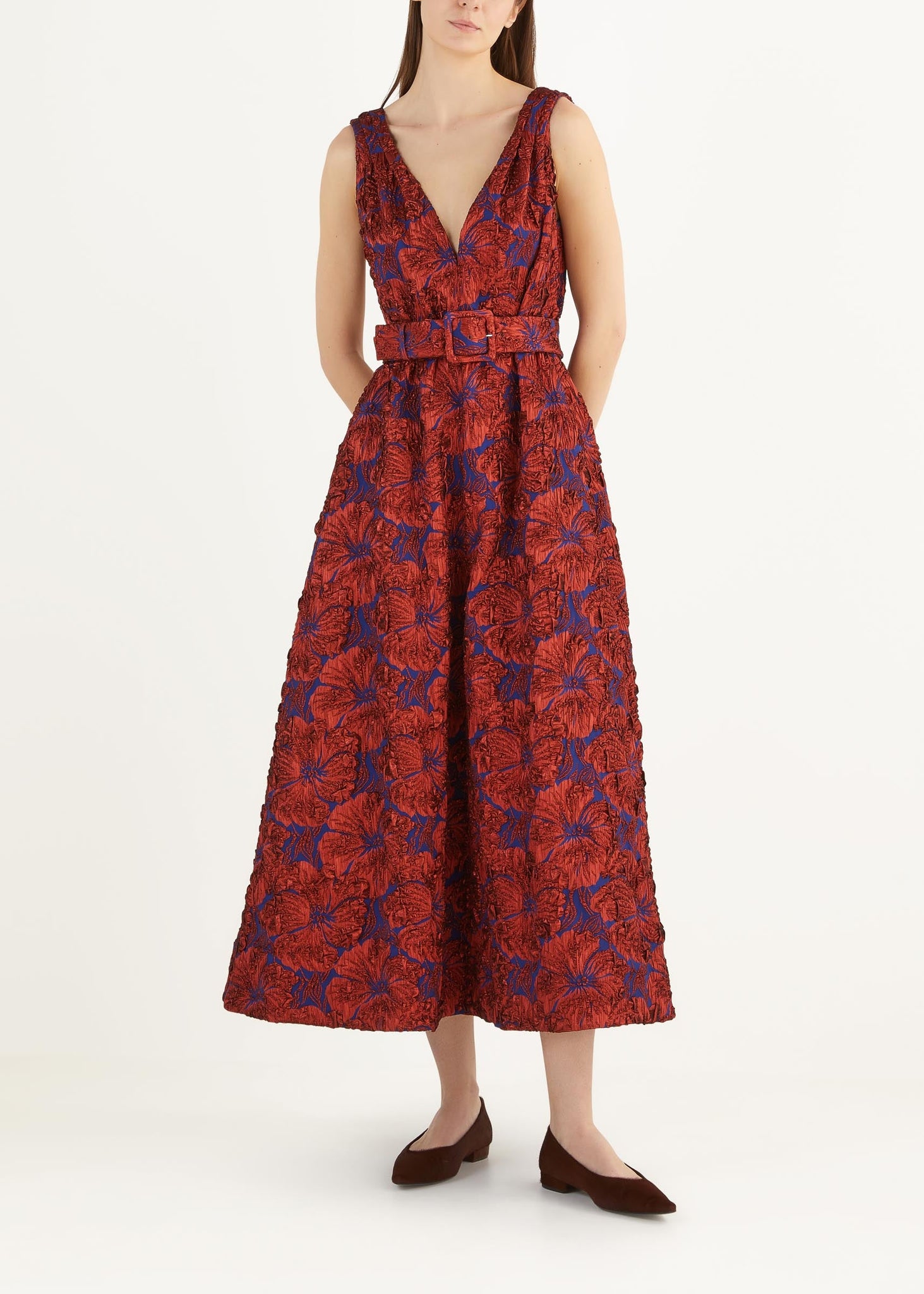 NORMA DRESS in RED FLORAL JACQUARD