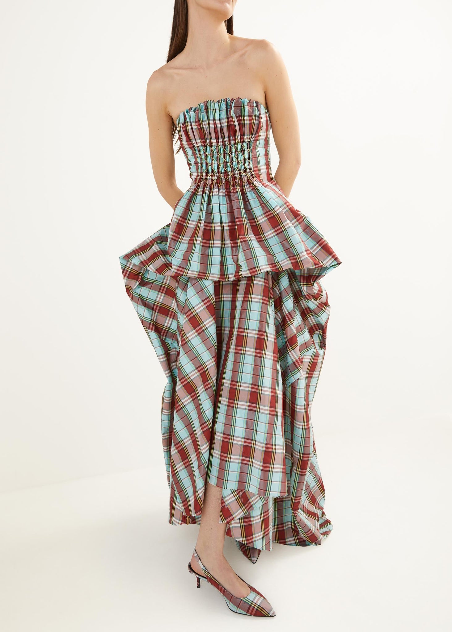 INES GOWN in PLAID TAFFETA WITH SMOCKING