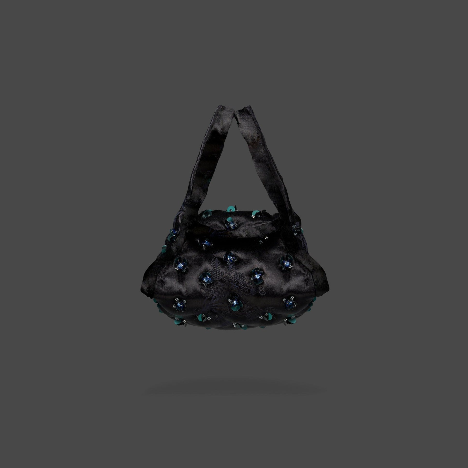 Black Flower Print Mini Pillow Bag